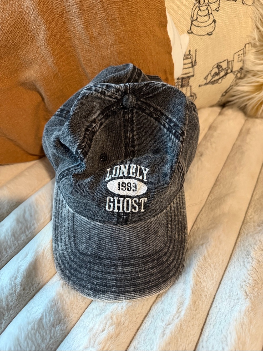 LONELY GHOST Washed Black Embroidered Baseball Cap